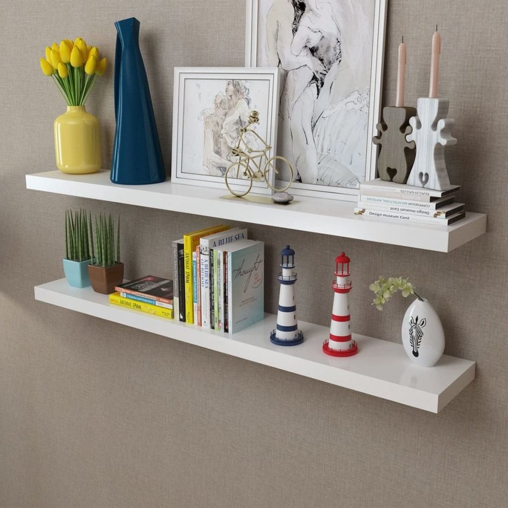 Camerina 2 White MDF Wall Display Shelves Book/DVD Storage Shelving Wall Mounted Shelves for Bedroom Shelves for Wall Wall Shelves
