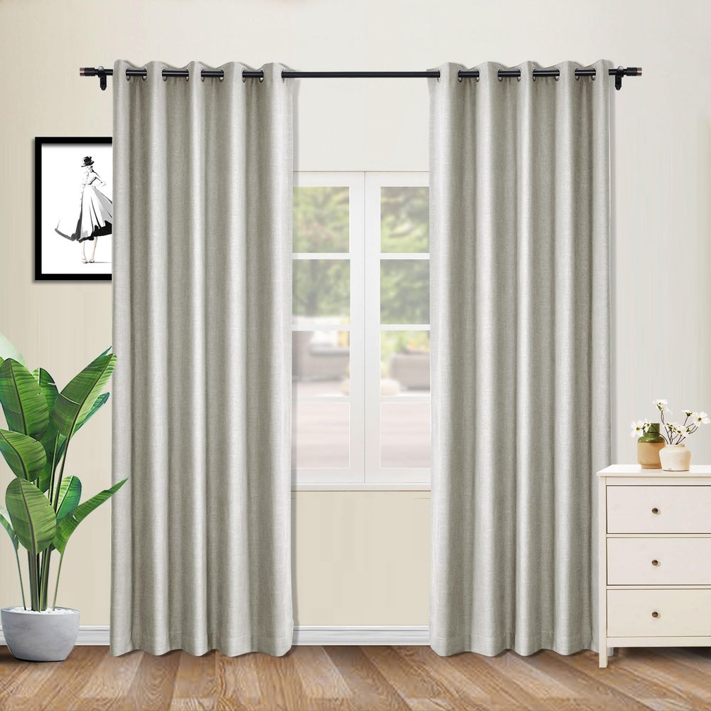 coloeaf Blackout Curtains 84 Inches Long for Sliding Door Faux Linen Textured Thermal Curtains for Patio Doors Living Room Bedroom Farmhouse 100" Wx84 L Grommet Curtains Sand White 1 Panel