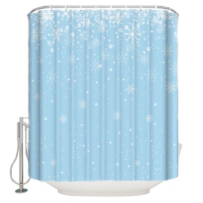 Christmas Shower Curtain for Bathroom 72" x 96" Christmas Snowflake Light Blue Gradient Shower Curtain with Hooks Polyester Waterproof Home Bathtub Decor