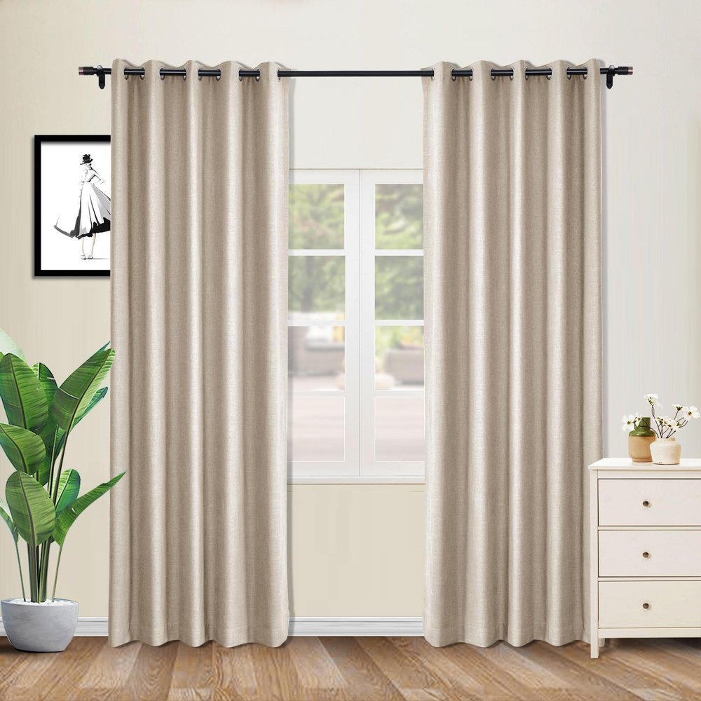 coloeaf Blackout Curtains 84 Inches Long for Sliding Door Faux Linen Textured Thermal Curtains for Patio Doors Living Room Bedroom Farmhouse 100" Wx84 L Grommet Curtains Tapioca 1 Panel