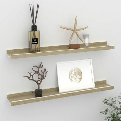 Camerina Wall Shelves 2 pcs Shelving Wall Mounted Bedroom Decor Shelves for Wall Storage Shelves Decorative Shelves White and Sonoma Oak 23.6"x3.5"x1.2"