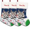 MALIHONG 3 Pack Joy to The World Christmas Stocking Black Silver Tabby Maine Coon Cat Custom Name Winter Holiday Fireplace Decor Hanging Stocking Cat Lovers Gift 14.4" view 1