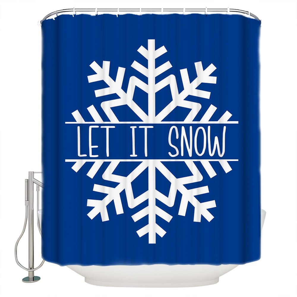 Christmas Shower Curtain for Bathroom 72" x 96" LET IT Snow Christmas White Snowflake Blue Shower Curtain with Hooks Polyester Waterproof Home Bathtub Decor
