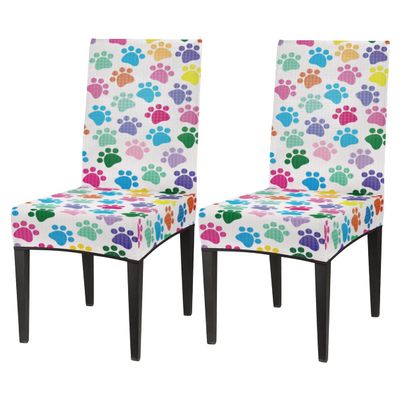 bisibuy Paw Print Chair Cover Set of 2, Colorful Dining Room Chair Slipcover Kitchen Stretch Parson Chair Covers Protect for Party, Banquet, Home Decor Forros para Sillas de Comedor