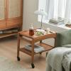Coffee End Table Rustic Wood Side Table, Modern Mobile End Table for Living Room with Removable Tray, Sofa Side Tables with Storage Shelf and Wheels, 2 Tier Shelf Corner Bedside Table for Small Spaces view 2