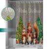 Christmas Shower Curtain for Bathroom 72" x 78" Merry Christmas Retro Blue Squirrel with Gifts Xmas Tree Shower Curtain with Hooks Polyester Waterproof Home Bathtub Decor view 3