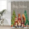 Christmas Shower Curtain for Bathroom 72" x 78" Merry Christmas Retro Blue Squirrel with Gifts Xmas Tree Shower Curtain with Hooks Polyester Waterproof Home Bathtub Decor view 4