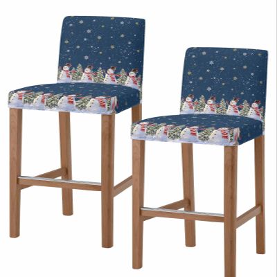 Anzona Navy Blue Snowman Christmas Bar Stool Cover Set of 2, Winter Xmas Tree Snowflake Stretch Bar Chair Cover, Removable Washable Pub Counter Stool Chair Slipcover for Kitchen Dining Room Pub Cafe