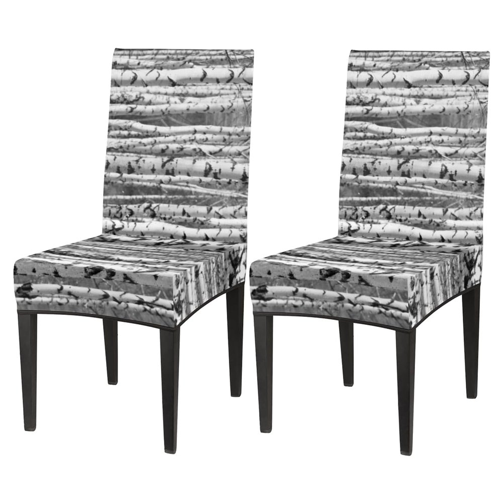 bisibuy Birch Trees Dining Room Chair Slipcovers for Parson Chair Covers Protector, Stretch Grey Black Kitchen Dining Chair Cover Removable Washable for Home, Banquet Ceremony Party 2 PCS