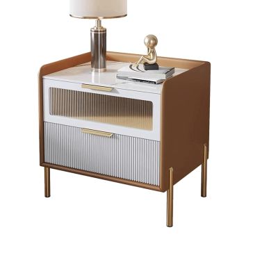 Bedside Table Bedside Table Rectangle Luxury Leather End Table W/ 2 Drawer Nightstand Solid Wood Bedside Dresse Nordic Bedside Cabinet Side Table