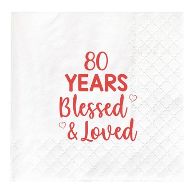 80 Years Blessed & Loved Napkins - 80th Birthday, 50 Pcs, 4.5x4.5