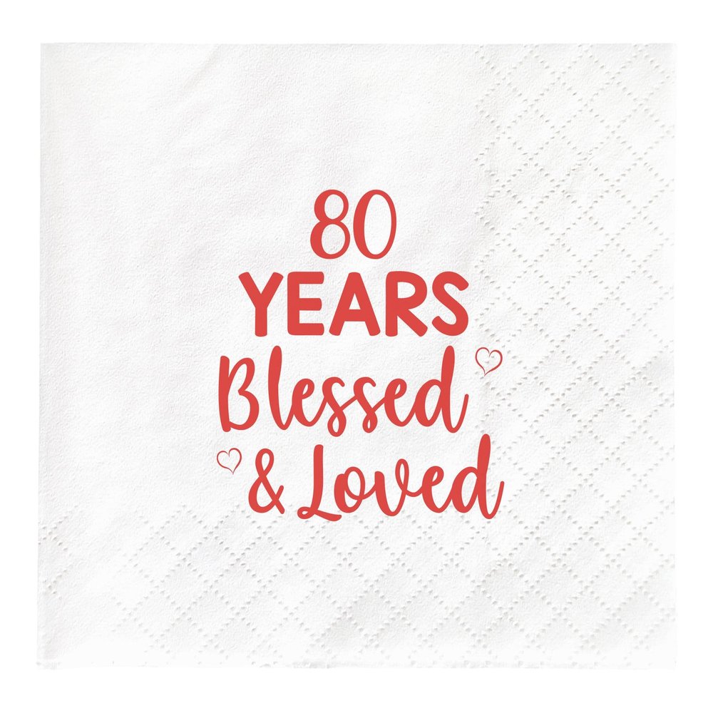 80 Years Blessed & Loved Napkins - 80th Birthday, 50 Pcs, 4.5x4.5