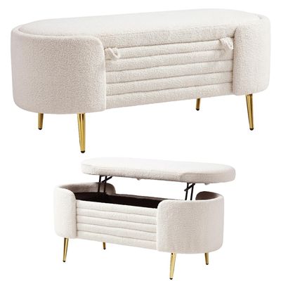 Storage Bench, Modern End of Bed Bench with Storage Upholstered Sherpa Fabric Large Storage Bench Ottoman Shoe Stool for Bedroom, Living Room, Entryway (Beige)