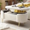 Storage Bench, Modern End of Bed Bench with Storage Upholstered Sherpa Fabric Large Storage Bench Ottoman Shoe Stool for Bedroom, Living Room, Entryway (Beige) view 3