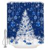Christmas Blue Shower Curtain, Winter Snowflake Waterproof Washable Funny Cute Shower Curtains Set for Bathroom Bathtubs Aesthetic Decor Blue Xmas Geometric Bathroom Curtains 60"Wx72"L with Hooks view 3