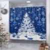 Christmas Blue Shower Curtain, Winter Snowflake Waterproof Washable Funny Cute Shower Curtains Set for Bathroom Bathtubs Aesthetic Decor Blue Xmas Geometric Bathroom Curtains 60"Wx72"L with Hooks view 4