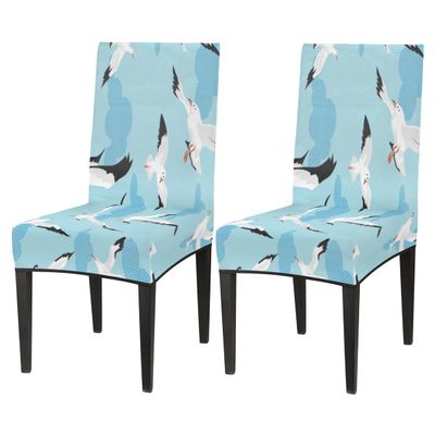 bisibuy Seagulls Blue Skye Chair Cover Set of 2, Birds Dining Room Chair Slipcover Kitchen Stretch Parson Chair Covers Protect for Party, Banquet, Home Decor Forros para Sillas de Comedor