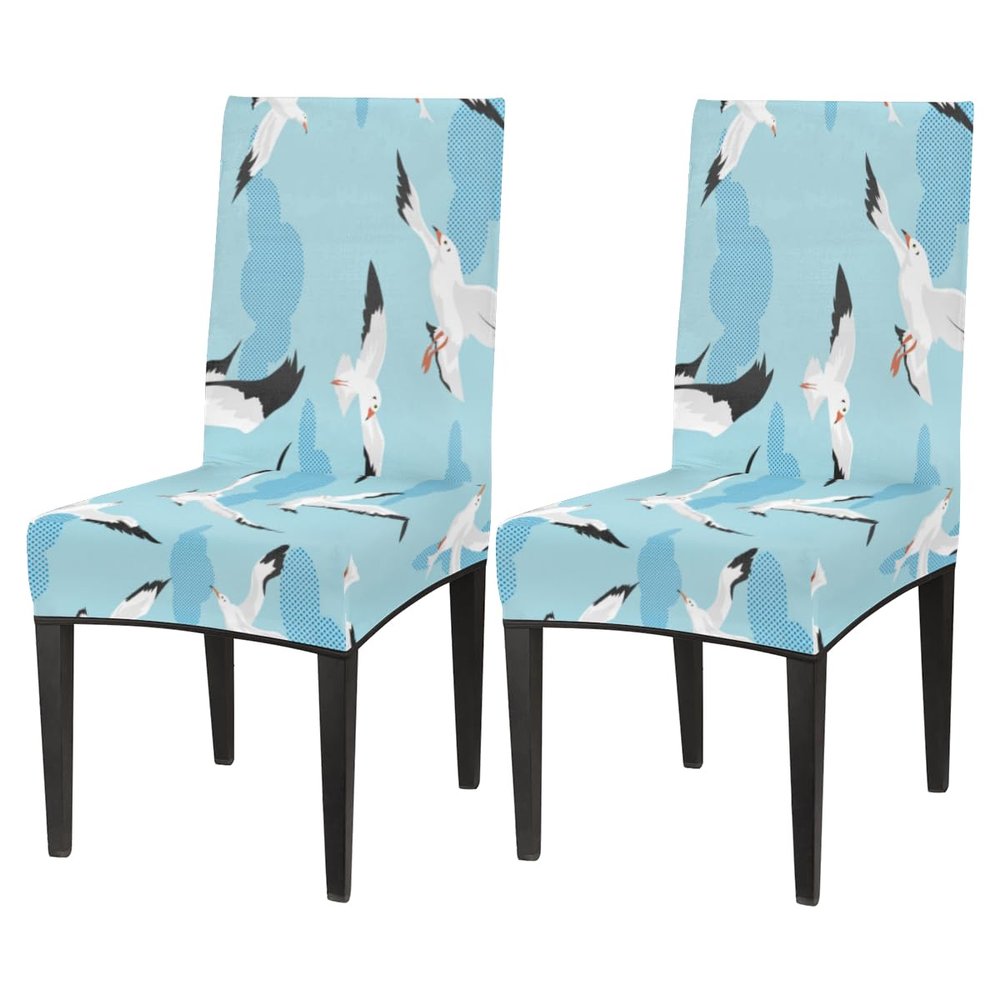 bisibuy Seagulls Blue Skye Chair Cover Set of 2, Birds Dining Room Chair Slipcover Kitchen Stretch Parson Chair Covers Protect for Party, Banquet, Home Decor Forros para Sillas de Comedor
