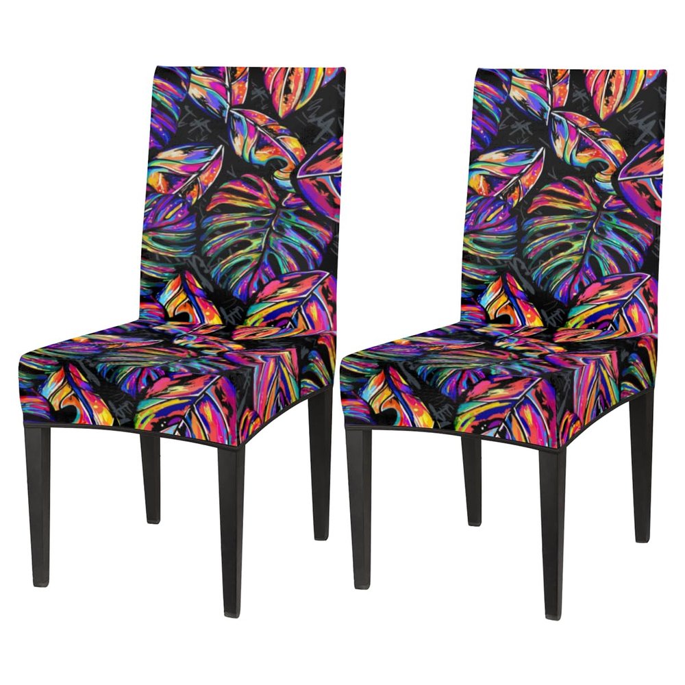bisibuy Vibrant Tropic Art Chair Covers for Dining Room 2 Pack, Palm Leaf Stretch Parson/Dining Chair Slipcover Universal Fit Chair Protector for Home,Dining Room, Restaurant,Banquet