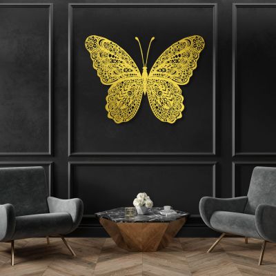 Metal Wall Art, Metal Butterfly Wall Decor, Metal Butterfly Wall Art, Butterfly Metal Wall Decor, Butterfly Wall Decor, Flowers Wall Art Decor, Butterfly Wall Art, Wall Hanging Decor, Home Decor (Gold, 24"x32"|60x81cm)
