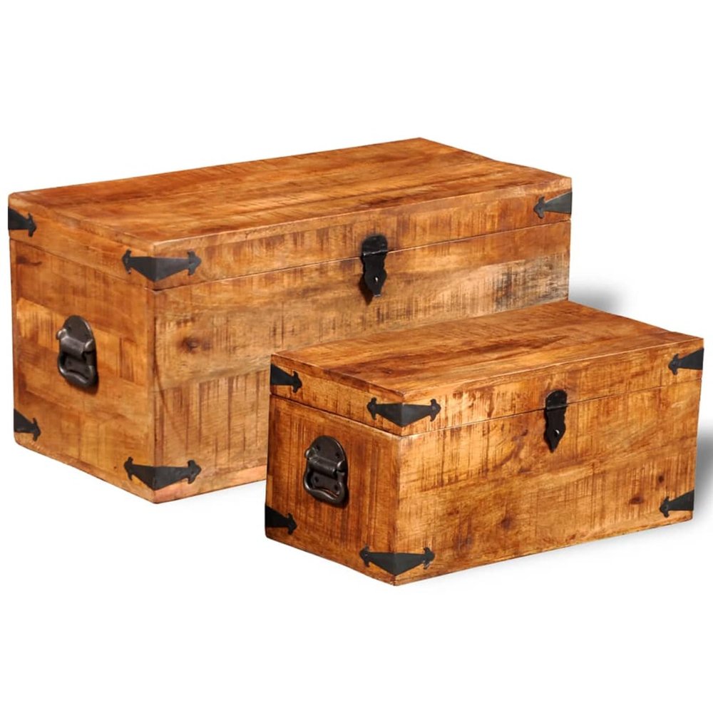 Gecheer Wooden Storage Chest Set, Handmade Solid Mango Wood, 2-Piece Set for Home Organization