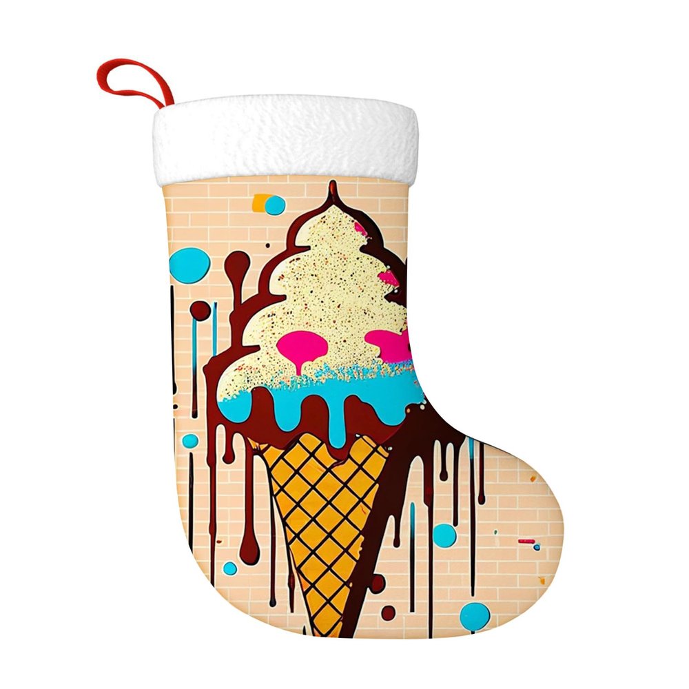 Yioniii 2023 Christmas StockingsIce Cream with Candy Pattern Christmas Stocking Xmas Stocking Holiday Christmas Decoration Gifts for Family Kids 18inch Yellow