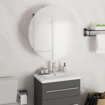 Gecheer Bathroom Cabinet with Round Mirror, LED Lighting, Wall-Mounted Storage, Engineered Wood, Grey Finish for Modern Bathrooms