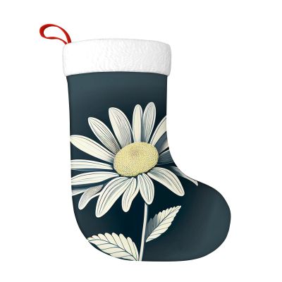 Yioniii Christmas Stockings,Flower on a Grey Pattern 18 Inches White Cuff Christmas Stockings for Family Christmas Decoration Holiday Party Decor Grey and White