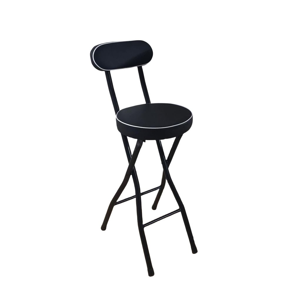CYYTLFSD Portable Folding Stool, Cushioned Padded Fold Up Stool Metal Foldable Stool with Backrest and Footrest for Adults Kitchen Garden, 300 lbs Capacity (Black, Seat Height: 26 in)