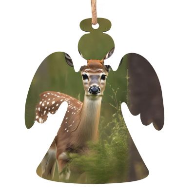 6 Pcs Christmas Wood Ornaments for Kids and Adults Christmas Trees Hanging Decoration,4 Styles,Whitetail Deer Fawn in Wilderness Stag Print