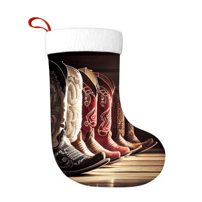 Yioniii Christmas Stockings,Cowboy and Wooden Boards Pattern Xmas Stocking, Holiday and Family Stocking for Fireplace Christmas Holiday Party Decoration 18 Inches Brown