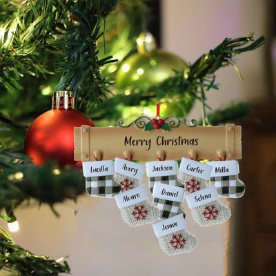 Glimmerday Personalized Christmas Ornament Stockings Fireplace Family Custom Name New Year Christmas Morning Decorative (9 Names)