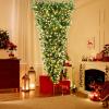 Goplus 7.5ft Pre-Lit Upside Down Christmas Tree, Inverted Hinged Xmas Tree with 400 Warm LED Lights, 8 Lighting Modes, 1100 PVC Branch Tips, Artificial Decoration Tree for Indoor Home Office Party view 2