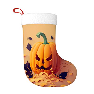 Yioniii Christmas StockingHalloween Pumpkin and Leaves Pattern Christmas Decor Holiday Decor Customized Stockings for Family 18inch Orange and Green
