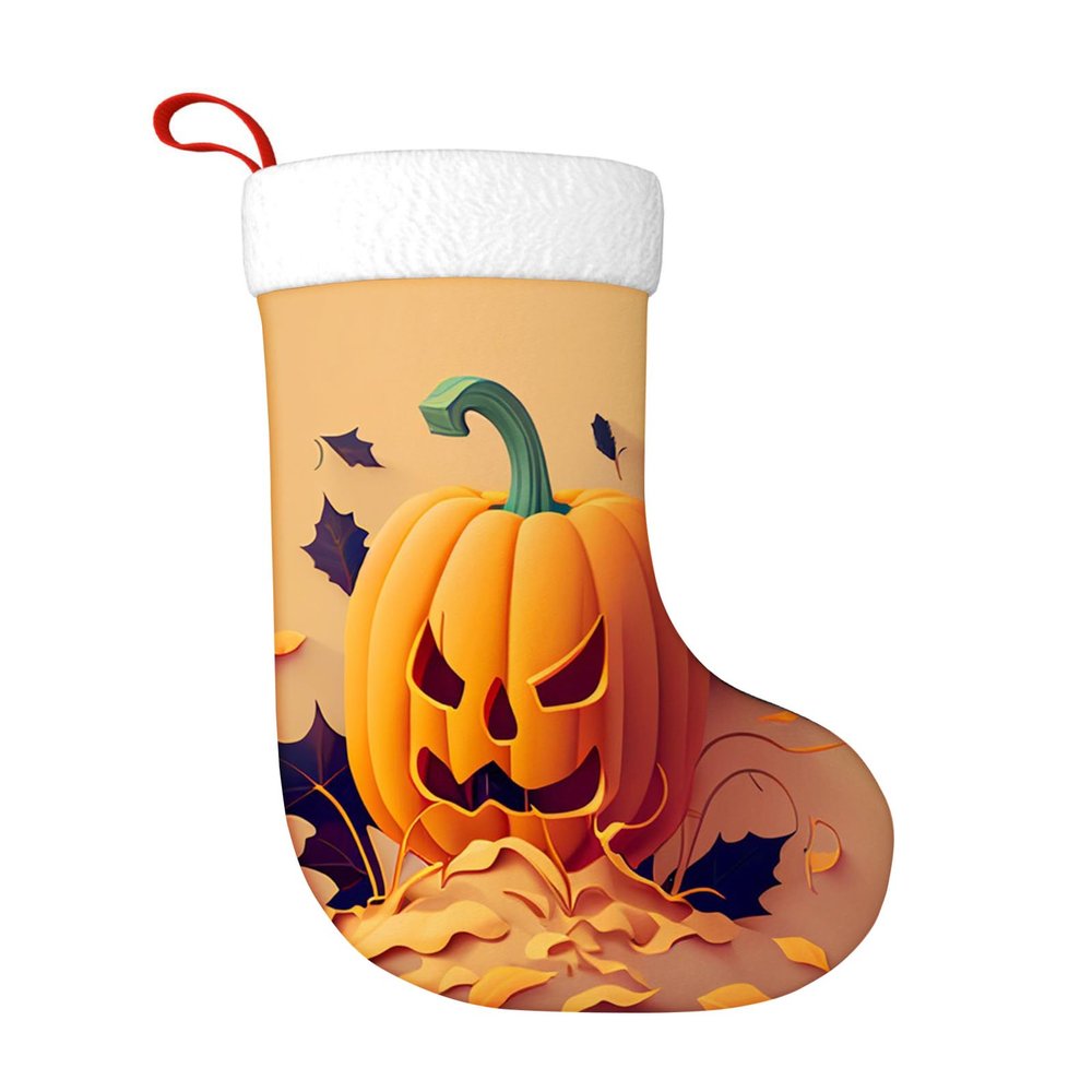 Yioniii Christmas StockingHalloween Pumpkin and Leaves Pattern Christmas Decor Holiday Decor Customized Stockings for Family 18inch Orange and Green