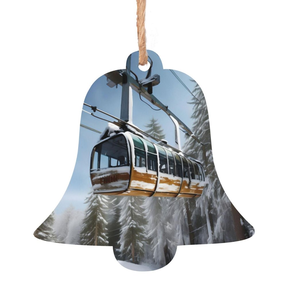 6 Pcs Christmas Wood Ornaments for Kids and Adults Christmas Trees Hanging Decoration,4 Styles,Winter Cable Ski Lift Print