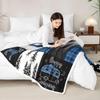 Woodland Throw, Hunting Bear Deer Patchwork Blue Buffalo Plaid Blanket, Camper Decor, Rustic Cabin Barn Door Fleece, Wildlife Paw Print Pine Trees Sherpa, 90"x90" view 2