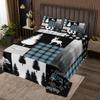 Woodland Quilt Set Hunting Bear Deer Patchwork Teal Buffalo Plaid Bedspread Set Queen Size,Rustic Cabin Barn Door Coverlet Set Boys Girls Camper Decor,Wildlife Paw Print Pine Trees Bedding Set view 1