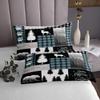 Woodland Quilt Set Hunting Bear Deer Patchwork Teal Buffalo Plaid Bedspread Set Queen Size,Rustic Cabin Barn Door Coverlet Set Boys Girls Camper Decor,Wildlife Paw Print Pine Trees Bedding Set view 3