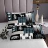 Woodland Quilt Set Hunting Bear Deer Patchwork Teal Buffalo Plaid Bedspread Set Queen Size,Rustic Cabin Barn Door Coverlet Set Boys Girls Camper Decor,Wildlife Paw Print Pine Trees Bedding Set view 4