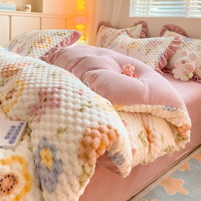 XHCTNN 4Pcs Queen Sheet Set - High Weight Milk Fleece Soft Beding Floral Pattern Quilt Cover Pillowcase for Fall Winter & Spring(B,1.8~2.0m/220 * 240cm)