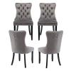 MZDOO Grey Velvet Dining Chairs Set of 4, Tufted Upholstered Dining Room Chairs with Back Ring Pull, Nailhead Trim and Solid Wood Legs, Modern Dining Chair for Dining Room, Kitchen(Grey) view 1