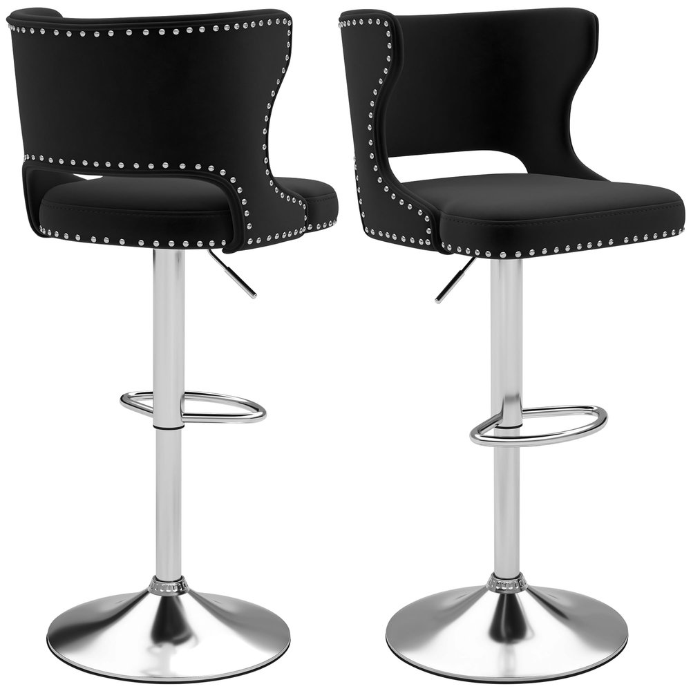 ABET Bar Stools Set of 2, Velvet Swivel Island Chairs, Adjustable Silver Barstools with Hollow Back and Footrest, Upholstered Counter Height Stool Chairs for Kitchen Island Dining Room Home, Black