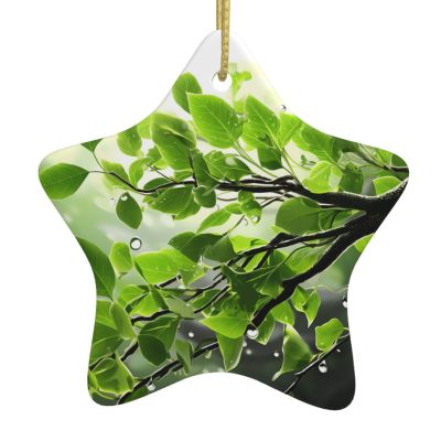 Refreshing Leaves Christmas Ornament Christmas Ceramic Hanging Ornaments with Gold Ribbon Star Shape Ornament Hanging for Christmas Tree Xmas Tree Decorations for Home Decor