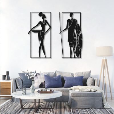 African Women Metal Wall Decor, African Woman Metal Wall Art, African American Bedroom Art, Woman Figure Art, Metal Wall Art, Living Room Home Decoration, Above Bed Decor (Black, 59"x 59"| 150x150cm(2 Pieces))