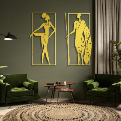 African Women Metal Wall Decor, African Woman Metal Wall Art, African American Bedroom Art, Woman Figure Art, Metal Wall Art, Living Room Home Decoration, Above Bed Decor (Gold, 47"x 47"| 120x120cm(2 Pieces))