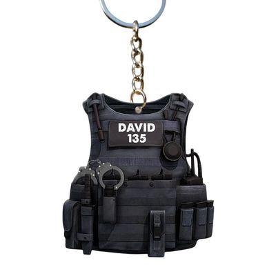2023 Custom Shape Mica Ornament Proud A Police Personalized, Ornament Announcement, Christmas Ornaments, Christmas Tree Hanging Gift, Police Bulletproof Vest Personalized Flat Keychain