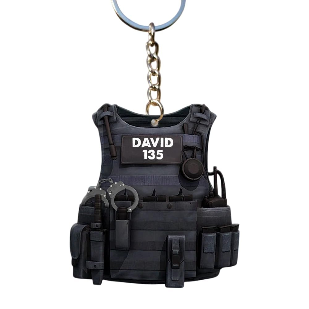 2023 Custom Shape Mica Ornament Proud A Police Personalized, Ornament Announcement, Christmas Ornaments, Christmas Tree Hanging Gift, Police Bulletproof Vest Personalized Flat Keychain