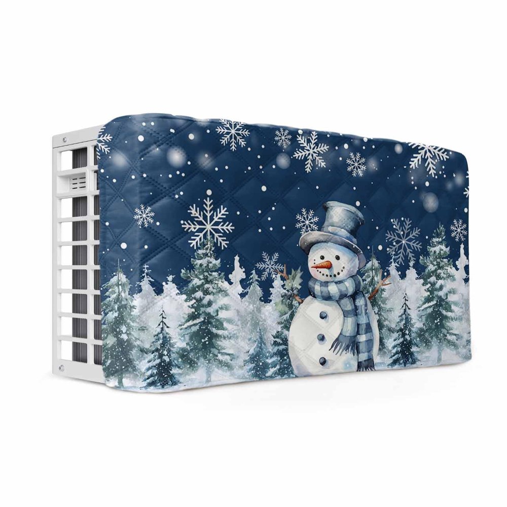 Christmas Indoor Air Conditioner Covers, Dark Blue Christmas Snowman Xmas Tree Snowflake Durable Insulation AC Covers for Inside Window Unit with Elastic Strap 25 x 18 x 3.5 inches