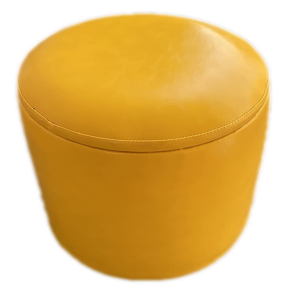 PILYON 33cm Round Leather Seat Storage Chair Stool Ottoman, Home Multifunction Solid Wood Frame Footstool Shoe Changing Stool with Lids for Living Room Bedroom,40cm,Yellow